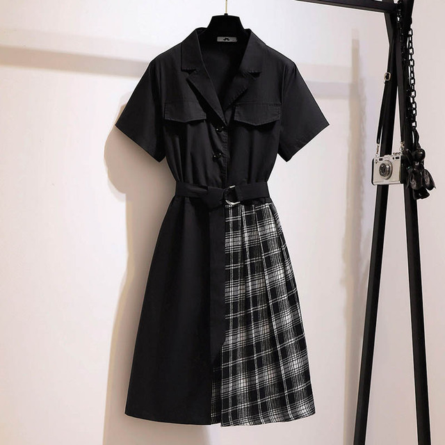 Sukienka bawełniana plus rozmiar czarna 5XL-9XL damska biust 150cm krata karbowana - tanie ubrania i akcesoria