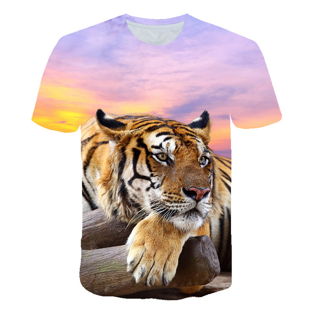 Koszulka męska lato 2021 z 3D nadrukiem zwierząt - kot/tygrys/wilk - śmieszna i modna, O-neck, krótki rękaw, rozmiar S-4XL - tanie ubrania i akcesoria