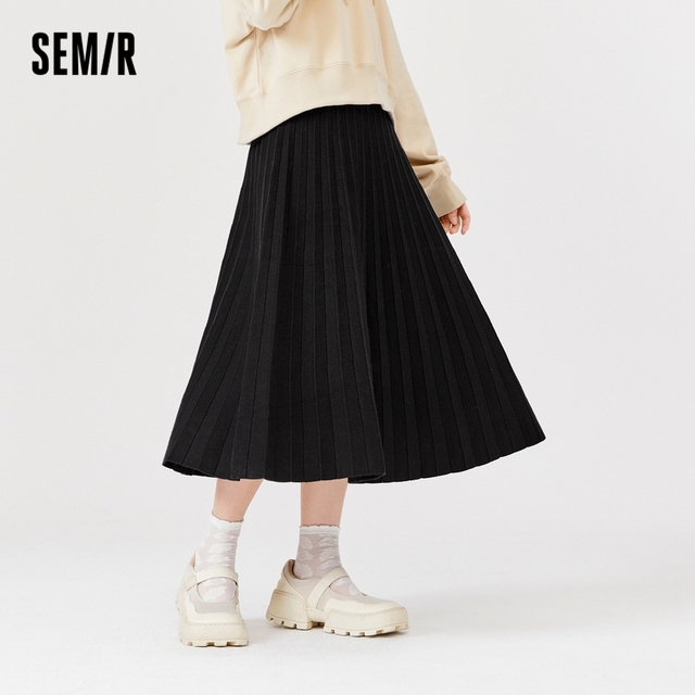 Elegancka spódnica SEMIR w połowie długości z dzianiny, kolorowa, plisowana w retro stylu - tanie ubrania i akcesoria
