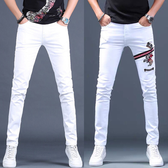 Białe wyszczuplające jeansowe spodnie dla mężczyzn - tanie ubrania i akcesoria