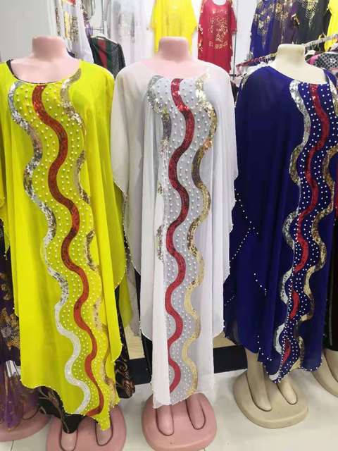 Klasyczna sukienka безpłatny rozmiar z tkaniny szyfonowej w stylu afrykańskim Dashiki Abaya z cekinami i luźnymi rękawami Batwing - tanie ubrania i akcesoria