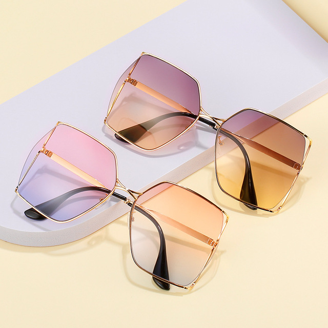 Okulary przeciwsłoneczne damskie półramkowe metalowe retro, kwadratowe, osobowościowe, wydrążone, UV - tanie ubrania i akcesoria