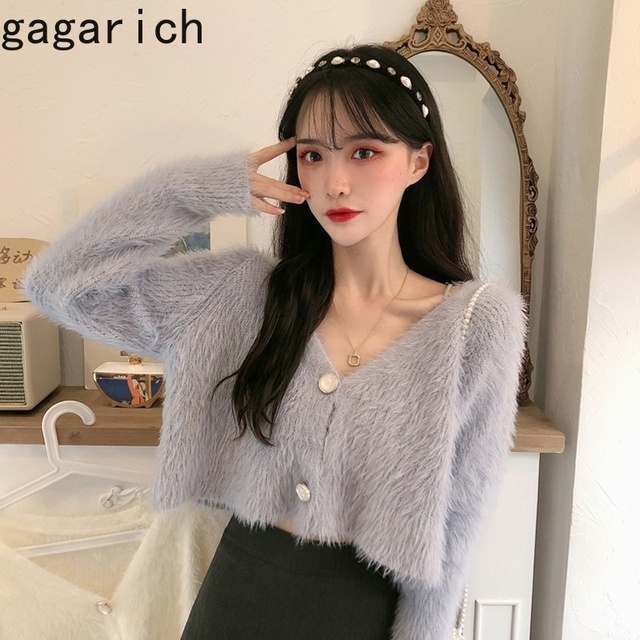 Sweter rozpinany Gagarich dla kobiet - nowy, luźny, jednolity kolor, długie rękawy, damski, krótki - tanie ubrania i akcesoria