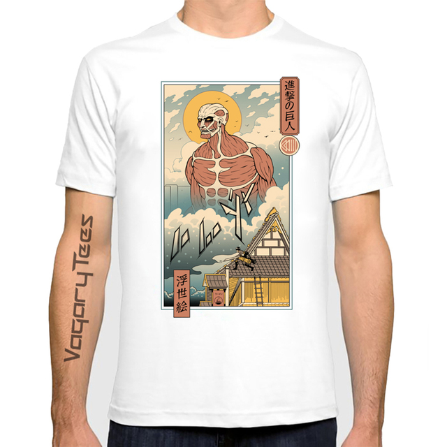 Koszula męska Attack on Titan Anime - Nowa biała, krótka i stylowa, motyw tytanów w Edo - tanie ubrania i akcesoria
