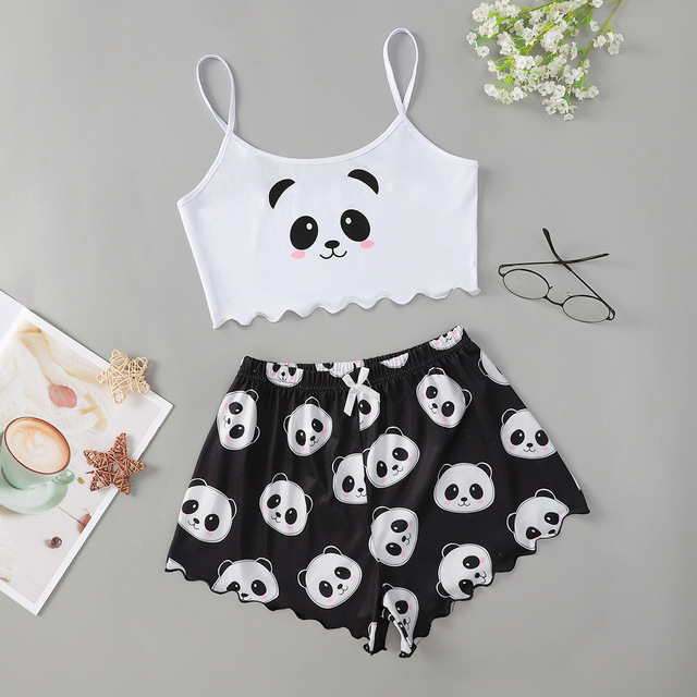 Piątkówka panda - zestaw damska bielizna nocna w słodkim wzorze z pandaszkami - dwa elementy - tanie ubrania i akcesoria