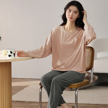Wygodna piżama bawełniana dla kobiet, koreański styl, jesień/zima, długi rękaw + spodnie (rozmiary 5XL, 4XL, M-3XL)