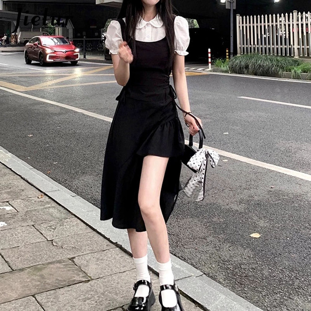 Elegancka Gothic Midi sukienka Jielur w stylu koreańskim. Sukienka plażowa z rocznika 2022, idealna na lato. Kawaii ubranie dla kobiet - tanie ubrania i akcesoria