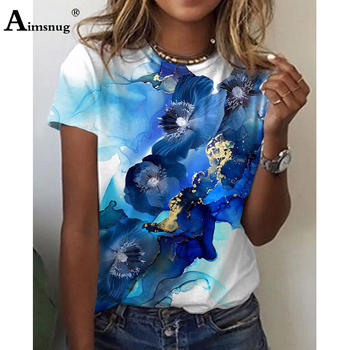 Elegancka koszulka damskie z nadrukiem czeskiego kwiatu, w rozmiarze 3XL, o klasycznym kroju O-neck i luźnym stylu Casual w modzie 2021