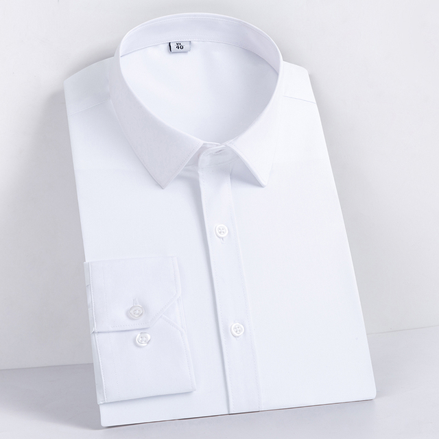 Biała koszula męska z wełnianą teksturą, długimi rękawami, guzikami - modele S-4XL na wiosnę i jesień - tanie ubrania i akcesoria