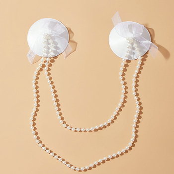 Biżuteria do sutek z łańcuszkami i perełkami - 1 para, wielokrotnego użytku, naklejki na brodawki, dla kobiet