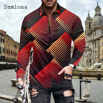Koszula męska Samlona z długim rękawem, nieformalna, z lepalem kołnierzem, 2021, model Streetwear, bluzka 3D Homme