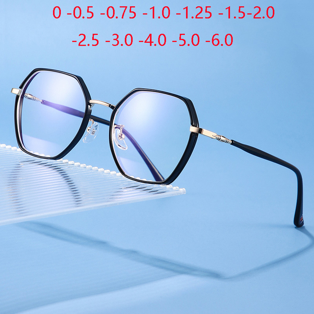 Okulary korekcyjne TR90 Polygon - fotochromowe, metalowe ramki, dioptria -0.5 do -6.0 (krótkowzroczność) - tanie ubrania i akcesoria