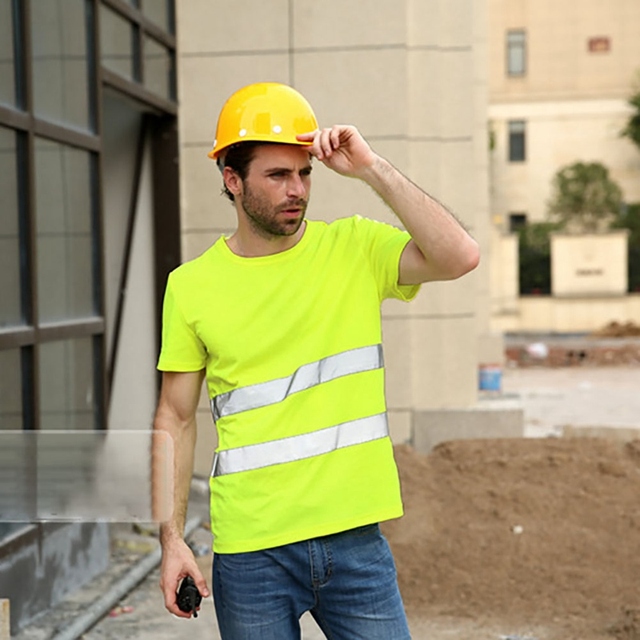Odblaskowa koszulka męska z krótkim rękawem o wysokiej widoczności na budowie - tanie ubrania i akcesoria