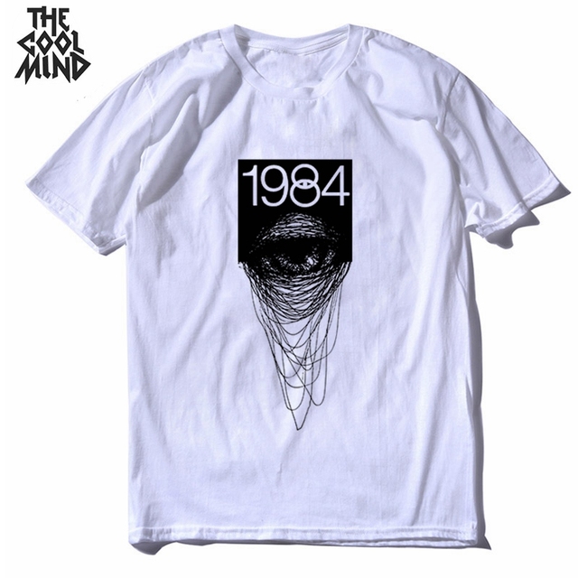 Koszulka męska COOLMIND 100% bawełniana w stylu miejskim z fajnym nadrukiem 1984 Eyes, dorywczo luźna - tanie ubrania i akcesoria