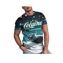 Koszulka męska w letnim stylu 2021 z serii Cocaine Cat - nadruk splasha wkładającej kocie zdjęcia w stylu 3D