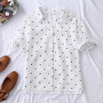 Koszula damska bawełniana z krótkim rękawem w kropki polka dot 4XL Plus rozmiar 2019