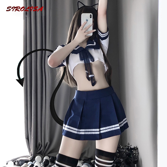 Nowy, seksowny kostium Babydoll Plus Size w stylu japońskiej uczennicy z minispódniczką cheerleaderki - tanie ubrania i akcesoria
