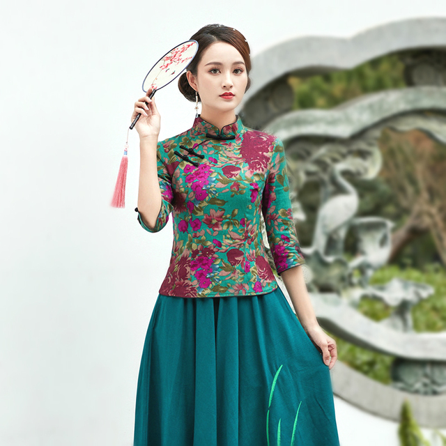 Nowa chińska bluzka Qipao Cheongsam z marszczeniami - elegancki strój w stylu chińskim - tanie ubrania i akcesoria