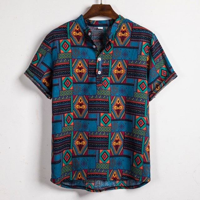 Koszula męska letnia 2021 Hawajska - nowy wzór, krótki rękaw, plażowa - tanie ubrania i akcesoria