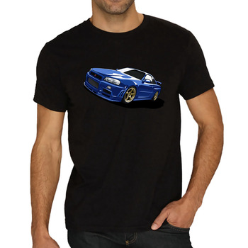 Męska koszulka O-neck z nadrukiem Skyline GTR R34 - modna mieszanka bawełny z krótkim rękawem