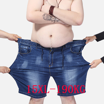 Plus size męskie spodenki jeansowe w rozmiarze 12XL-14XL, dżinsowe szorty na lato, proste, niebieskie, stretch, 54-60