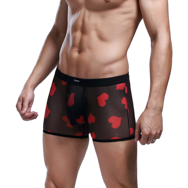 Męska bokserka z nadrukiem w kształcie serca - seksowna, miękka i przewiewna bielizna o niskiej talii - tanie ubrania i akcesoria