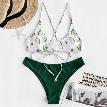Zielony kąpielowy kostium kobiety we wzory - zestaw Bikini z wyściółką w modnym stylu - Женский kąpielowy stroj 2021 @ 40