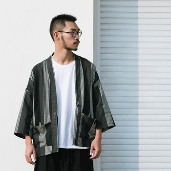 Paski kardigan Kimono mężczyźni – japońskie płaszcze z azjatyckim stylem ulicznej mody