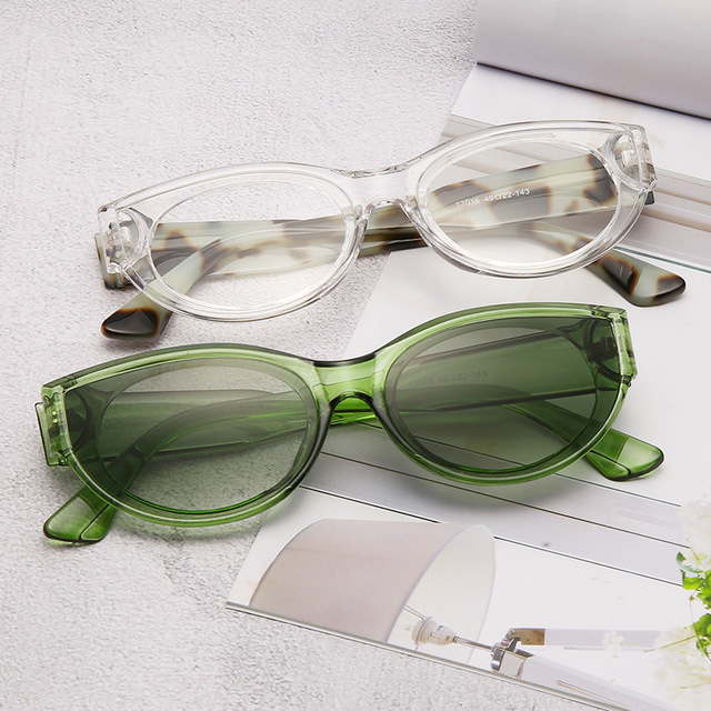 Okulary przeciwsłoneczne Cat Eye zielono-czarne mała ramka w stylu retro - tanie ubrania i akcesoria