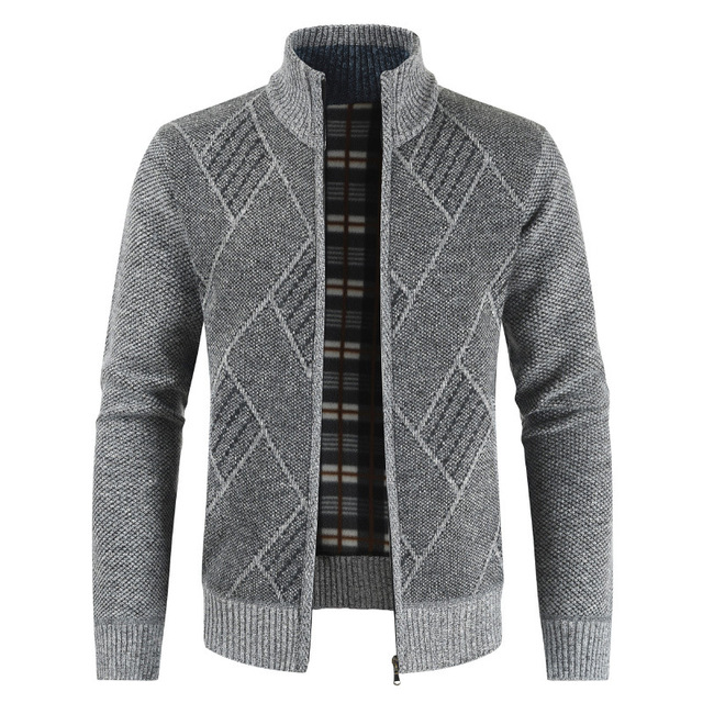 Męski sweter zimowy rozpinany - gruby Płaszcz biznesowy na co dzień, Slim Fit 2021, w kratkę, ciepły - tanie ubrania i akcesoria