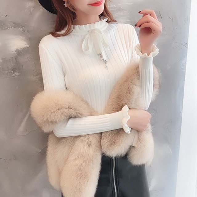 Mujer jesienią sweter dzianinowy z długim rękawem - 2021 zima - styl Basic koreański - tanie ubrania i akcesoria
