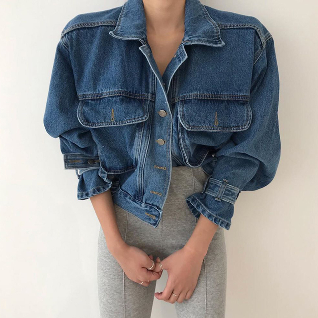 Nowe krótkie jeansowe kurtki damskie w stylu streetwear - tanie ubrania i akcesoria