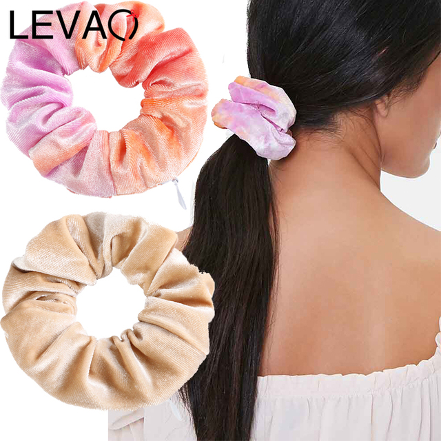 LEVAO - Elastyczna opaska do włosów aksamitna z zamkiem i kieszonkowym portfelem - czarne gumki do włosów i ozdoby na głowę - tanie ubrania i akcesoria