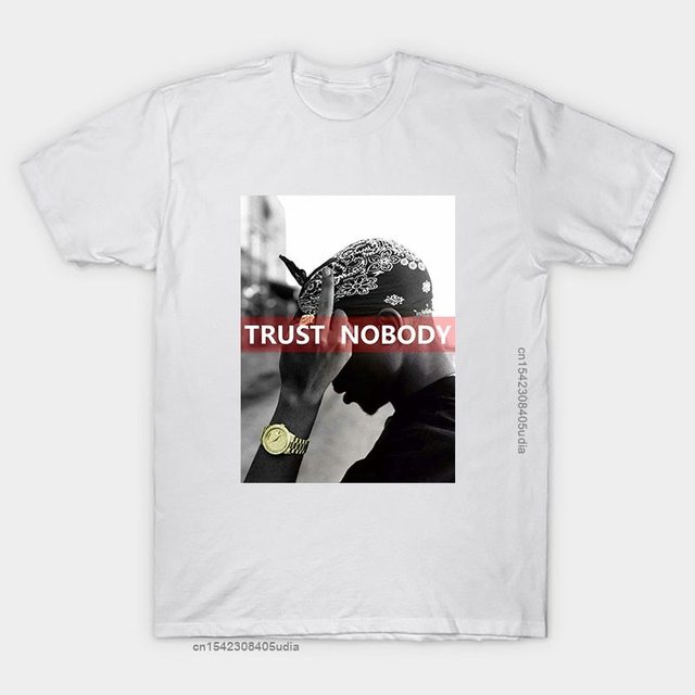 Męska koszulka 2Pac Trust Tupac Shakur czarna/biała Casual Streetwear hiphop - tanie ubrania i akcesoria