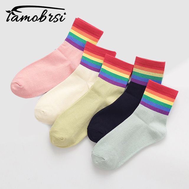 Koreańskie damskie skarpetki Rainbow - śliczne i ciepłe, w neonowych kolorach - tanie ubrania i akcesoria