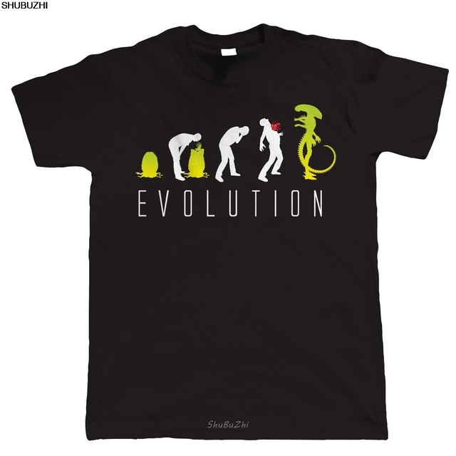 Męska koszulka z zabawnym motywem - Ewolucja obcych, wzór sci-fi, bawełniana, rozmiar euro - tanie ubrania i akcesoria