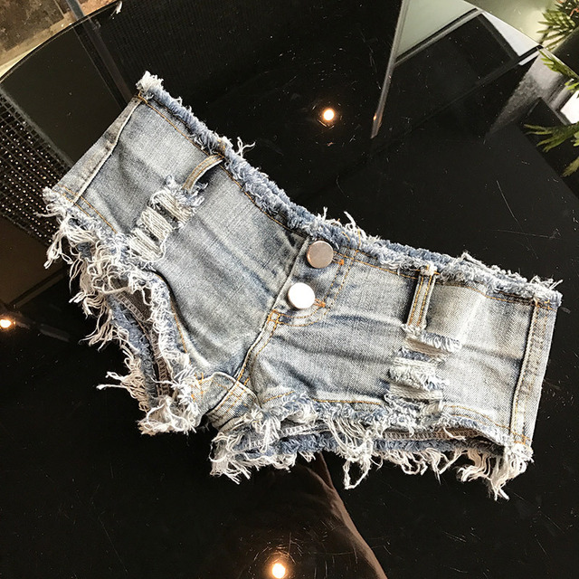 Damskie jeansowe spodenki krótkie, letnie, niebieskie mini - tanie ubrania i akcesoria