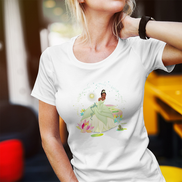 Koszulka damska Disney Tiana Księżniczka i Żaba Cartoon z krótkim rękawem - tanie ubrania i akcesoria