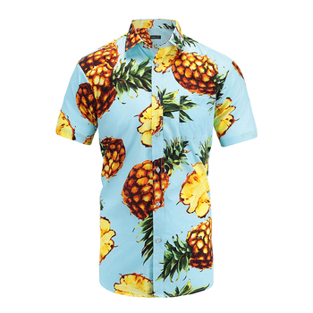 Męska koszula Camisa Abacaxi kwiatowa Masculina Estampada Havaiana Macho Moda drukowana slim fit