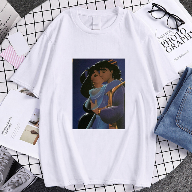 Koszulka damska Jasmine Aladdin miłość Cartoon 2021 - Kawaii, śmieszne letnie ubrania T-shirt unisex - tanie ubrania i akcesoria