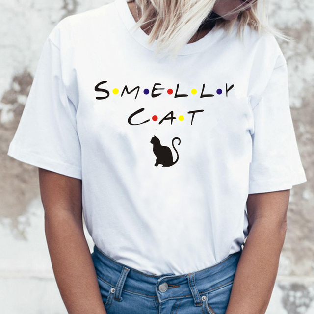 Koszulka damska z krótkim rękawem z nadrukiem kota - Cat T-Shirt programu telewizyjnego - tanie ubrania i akcesoria