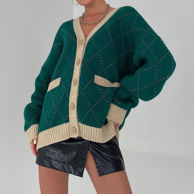 Damski sweter rozpinany z V-Neckiem w stylu casual, jesień 2021 - tanie ubrania i akcesoria