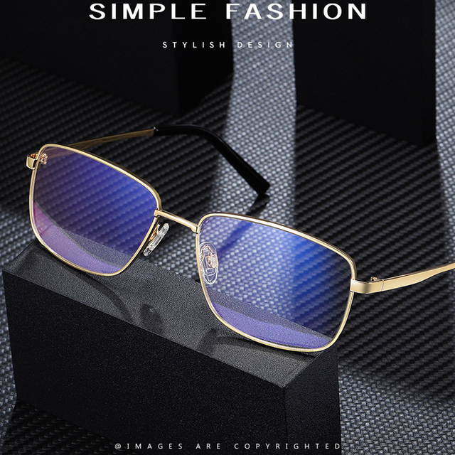 Okulary Feishini 2020 blokujące niebieskie światło, złote, biznesowe, męskie - tanie ubrania i akcesoria