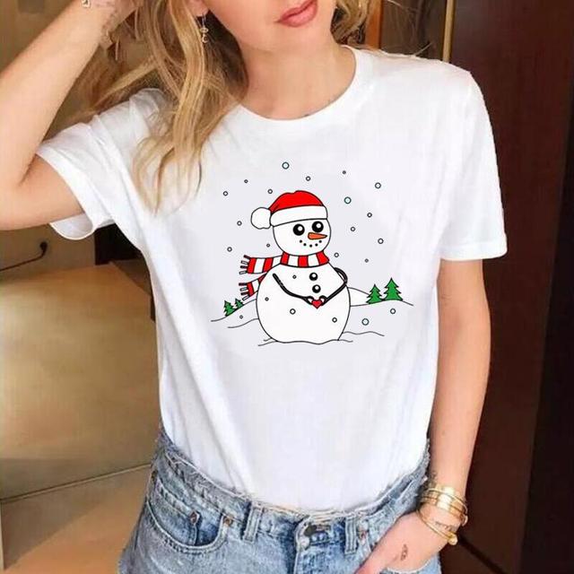 Koszulka Femme z motywem świątecznym - modna bawełniana koszulka na co dzień dla kobiet - tanie ubrania i akcesoria