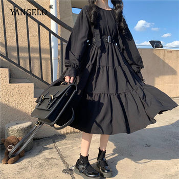 Sukienka gotycka Yangelo z długim rękawem, czarna, z elementami Harajuku Gothic Lolita i stilu Punk, 2021 Emo Oversize