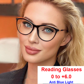 Okulary do czytania Leesbril Dames 2021 TR90 kocie, blokujące niebieskie światło, z ramkami okularów +1.5, +2.0, +2.25, +3.5