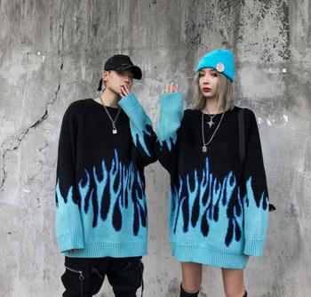 Koreański sweter dzianinowy z dekoltem w serek, damski i męski, luźny hiphopowy styl