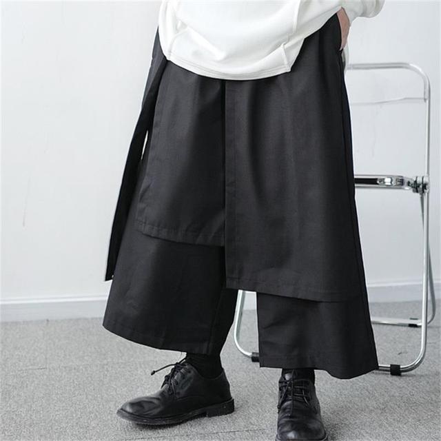 Męskie spodnie z szerokimi nogawkami w nieregularnym wzorze oraz wiosennym i jesiennym designie punkowym - rozmiar XL - tanie ubrania i akcesoria