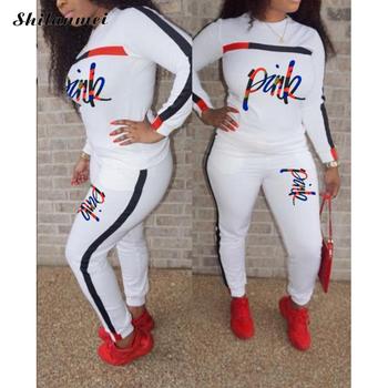 Pink Everyday Tracksuit Set - Women's Two-Piece Full Sleeve Sweatshirt and Long Pants Sports Suit - Autumn Women's Sweatsuit