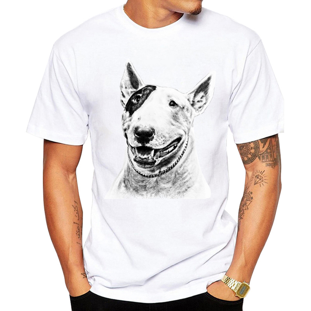 Koszulka męska z śmiesznym wzorem psa rasy Bull Terrier Pet Design - Premium, unisex, oddychający materiał - tanie ubrania i akcesoria